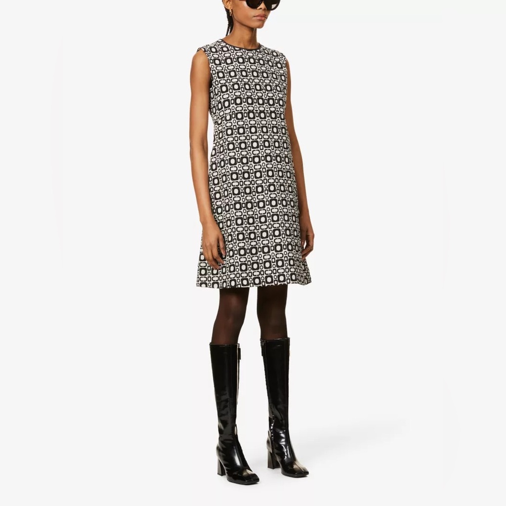 Max Mara Aosta Cotton Blend Minidress Geometric Black White Sleeveless Dress 12